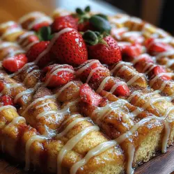 Der Erdbeer-Honigkuchen ist nicht nur ein visuelles Highlight, sondern auch ein wahrer Genuss für den Gaumen. Mit seiner saftigen Textur, der süßen Erdbeernote und dem verführerischen Zuckerguss ist dieser Kuchen perfekt für jede Gelegenheit, sei es eine Geburtstagsfeier, ein Sommerpicknick oder einfach nur ein gemütlicher Nachmittagskaffee. Der fruchtige Geschmack der frischen Erdbeeren gepaart mit der zarten, fast cremigen Konsistenz des Kuchens macht ihn zu einem unwiderstehlichen Dessert, das sowohl Kinder als auch Erwachsene begeistert.