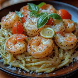 Das Pesto Garnelen-Pasta-Gericht ist eine köstliche Fusion aus frischen Meeresfrüchten und aromatischem Pesto, das in nur 30 Minuten zubereitet werden kann. Ideal für ein schnelles Abendessen oder ein besonderes Wochenende, bietet dieses Gericht nicht nur Geschmack, sondern auch eine ansprechende Präsentation. Die Kombination aus al dente Spaghetti oder Linguine, zarten Garnelen, und dem intensiven Aroma des Pestos sorgt für ein Geschmackserlebnis, das sowohl die Sinne erfreut als auch einfach zuzubereiten ist.