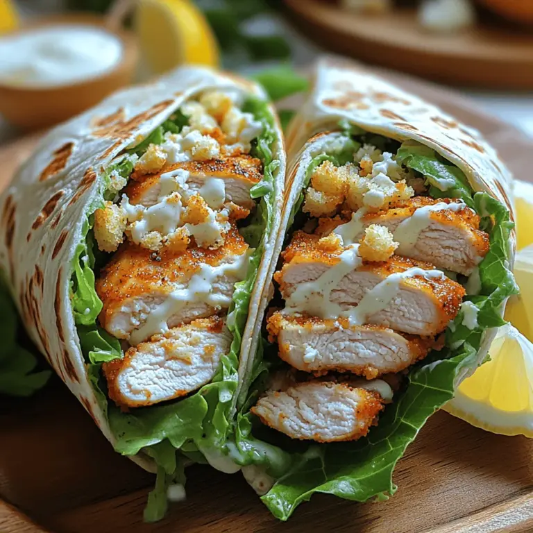Der Crispy Chicken Caesar Delight Wrap ist nicht nur eine leckere, sondern auch eine praktische Wahl für geschäftige Wochentage oder entspannte Wochenendessen. Diese Wraps kombinieren die klassischen Aromen eines Caesar-Salats mit zartem, knusprigem Hähnchen und einer Vielzahl von texturalen Kontrasten. Die Kombination aus frischem Romanasalat, cremigem Caesar-Dressing und herzhaftem Parmesan-Käse macht diesen Wrap zu einer vollwertigen Mahlzeit, die sowohl sättigend als auch geschmacklich ausgewogen ist.