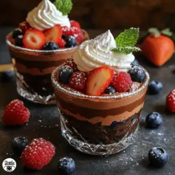 In der Welt der Desserts gibt es einige wenige, die so dekadent und befriedigend sind wie Schokoladenmousse-Parfaits. Diese himmlische Kombination aus zarter, cremiger Schokolade und frischen, fruchtigen Beeren bietet nicht nur einen Gaumenschmaus, sondern auch ein visuelles Fest. Schokoladenmousse ist für viele ein Klassiker und erfreut sich großer Beliebtheit, nicht nur aufgrund seines reichen Geschmacks, sondern auch wegen seiner Vielseitigkeit. Parfaits, die in eleganten Gläsern geschichtet werden, heben die Mousse auf die nächste Stufe und machen sie zum perfekten Dessert für besondere Anlässe oder einfach nur, um sich selbst zu verwöhnen.