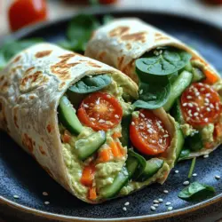 Cremige Avocado-Hummus Gemüse-Wraps bestehen aus einer Vielzahl gesunder Zutaten, die zahlreiche gesundheitliche Vorteile bieten.