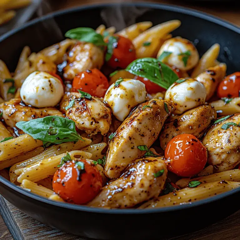 Die Hauptbestandteile der Caprese-Hühnchen-Pasta-Pfanne sind einfach und leicht erhältlich. Hier ist eine ausführliche Beschreibung der Zutaten: