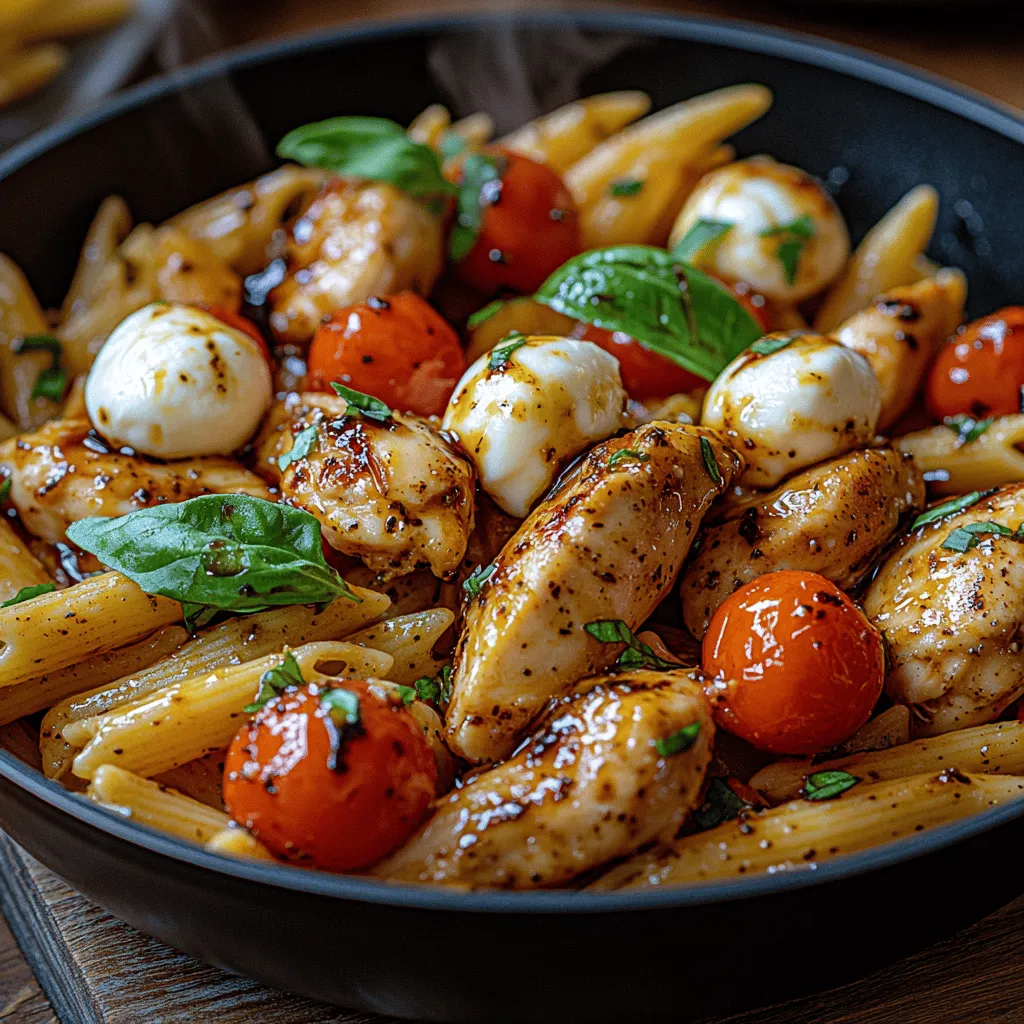 Die Hauptbestandteile der Caprese-Hühnchen-Pasta-Pfanne sind einfach und leicht erhältlich. Hier ist eine ausführliche Beschreibung der Zutaten:
