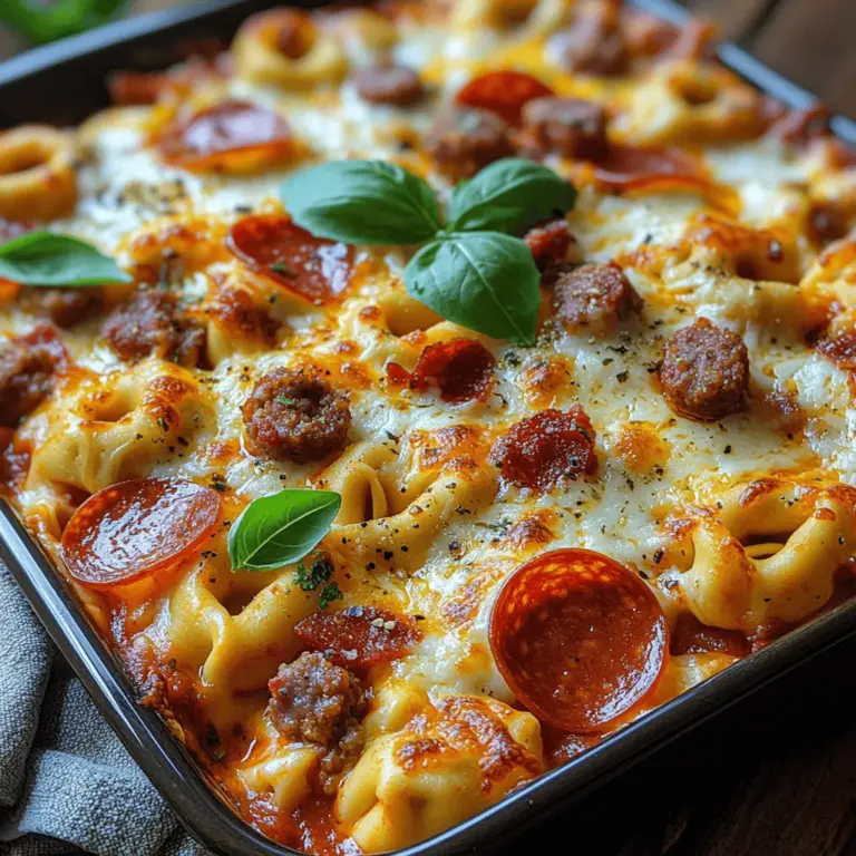 Wenn Sie ein Fan von herzhaften, fleischigen Gerichten sind, dann ist das Rezept für Fleischliebhaber Pizza Tortellini genau das Richtige für Sie. Diese innovative Kreation vereint die Aromen einer klassischen Pizza mit der köstlichen Textur von Tortellini. Stellen Sie sich vor, wie zarte Käse-Tortellini in einer würzigen Marinara-Soße mit verschiedenen Fleischsorten und geschmolzenem Käse verschmelzen – eine wahre Geschmacksexplosion für jeden Fleischliebhaber!