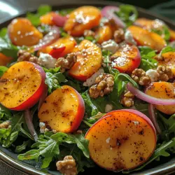 Der Süßer & Pikantiger Pfirsich-Rucola-Balsamico-Salat ist nicht nur ein Fest für die Augen, sondern auch für den Gaumen. Mit seiner perfekten Kombination aus süßen, saftigen Pfirsichen, dem würzigen, leicht bitteren Rucola und dem cremigen Ziegenkäse bietet dieser Salat eine harmonische Balance der Aromen, die sowohl erfrischend als auch befriedigend ist. Er ist die ideale Wahl für heiße Sommertage, wenn Sie etwas Leichtes und Gesundes suchen, das gleichzeitig als Beilage zu Grillgerichten dienen kann. Egal, ob für ein Picknick im Park oder als Teil eines festlichen Buffets – dieser Salat wird schnell zum Favoriten auf Ihrem Tisch.