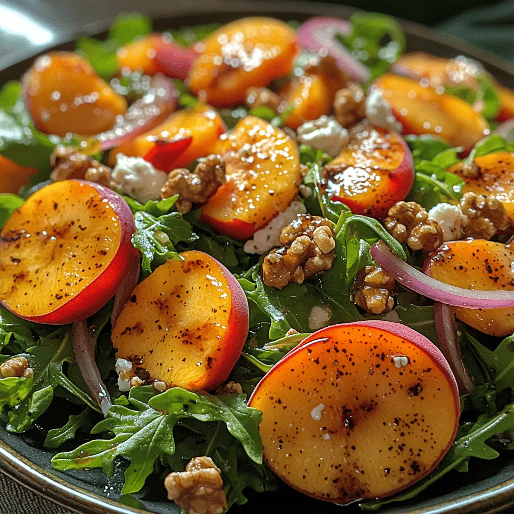 Der Süßer & Pikantiger Pfirsich-Rucola-Balsamico-Salat ist nicht nur ein Fest für die Augen, sondern auch für den Gaumen. Mit seiner perfekten Kombination aus süßen, saftigen Pfirsichen, dem würzigen, leicht bitteren Rucola und dem cremigen Ziegenkäse bietet dieser Salat eine harmonische Balance der Aromen, die sowohl erfrischend als auch befriedigend ist. Er ist die ideale Wahl für heiße Sommertage, wenn Sie etwas Leichtes und Gesundes suchen, das gleichzeitig als Beilage zu Grillgerichten dienen kann. Egal, ob für ein Picknick im Park oder als Teil eines festlichen Buffets – dieser Salat wird schnell zum Favoriten auf Ihrem Tisch.
