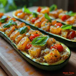 Um die mediterranen gefüllten Zucchini-Boote zuzubereiten, benötigen Sie eine Auswahl frischer und nährstoffreicher Zutaten. Hier ist eine Übersicht der Hauptzutaten: