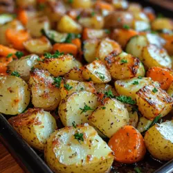 Das Knoblauch-Kräuter Röstgemüse mit Kartoffeln, Karotten und Zucchini ist ein wunderbares Gericht, das nicht nur köstlich schmeckt, sondern auch einfach zuzubereiten ist. Diese aromatische Mischung aus frischem Gemüse, gepaart mit den intensiven Aromen von Knoblauch und Kräutern, macht es zu einer perfekten Beilage oder einem Hauptgericht für jede Gelegenheit. Ob zu einem festlichen Abendessen oder als gesunde Option für den Alltag, dieses Röstgemüse begeistert mit seiner Farbenpracht und dem unverwechselbaren Geschmack.