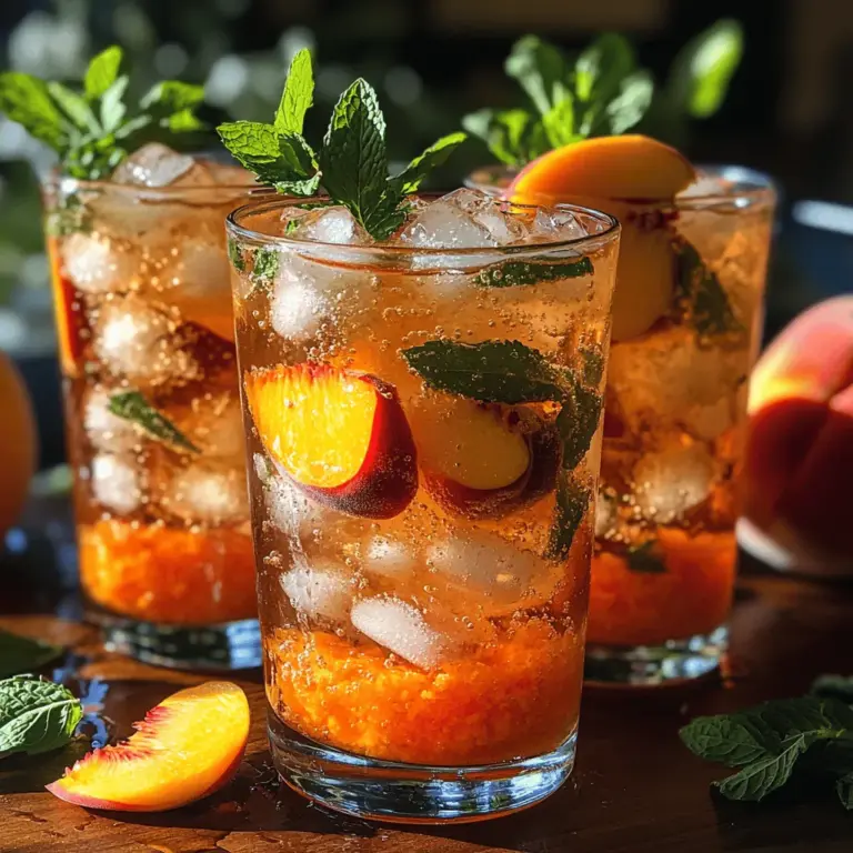 Im Sommer, wenn die Sonne strahlt und die Temperaturen steigen, gibt es nichts Erfrischenderes als ein köstliches Getränk, das die Sinne belebt. Die „Minzigen Pfirsich-Fizzers“ sind genau das, was Sie brauchen, um sich an heißen Tagen abzukühlen und zu erfrischen. Mit einer harmonischen Kombination aus saftigen Pfirsichen, aromatischer Minze und sprudelndem Wasser wird dieses Getränk nicht nur Ihren Durst stillen, sondern auch Ihre Geschmacksknospen verwöhnen.