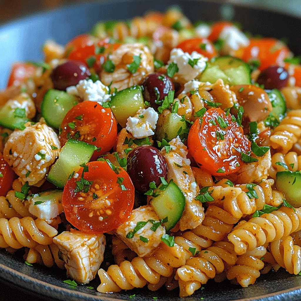 Unser kalter griechischer Hühner-Pasta-Salat ist eine perfekte Symbiose aus Geschmack und Gesundheit. Die Kombination aus gekochter Pasta, Hühnerbrust, frischem Gemüse und schmackhaftem Feta-Käse sorgt nicht nur für einen geschmacklichen Hochgenuss, sondern auch für eine ausgewogene Ernährung. Dieses Gericht ist nicht nur schnell zubereitet, sondern lässt sich auch wunderbar vorbereiten und im Kühlschrank aufbewahren, was es zu einer idealen Wahl für geschäftige Wochentage macht.