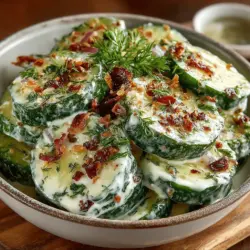Der Erfrischende Cremige Gurken-Dill-Salat ist nicht nur eine perfekte Beilage für jede Grillparty, sondern auch ein leichtes und gesundes Gericht, das in den heißen Sommermonaten für Abkühlung sorgt. Er vereint die knackige Frische von Gurken mit einem cremigen Dressing aus griechischem Joghurt und Dill, das jedem Bissen einen herrlichen Geschmack verleiht. Diese Kombination macht den Salat nicht nur optisch ansprechend, sondern auch zu einem Gaumenschmaus, der selbst die wählerischsten Esser überzeugt.