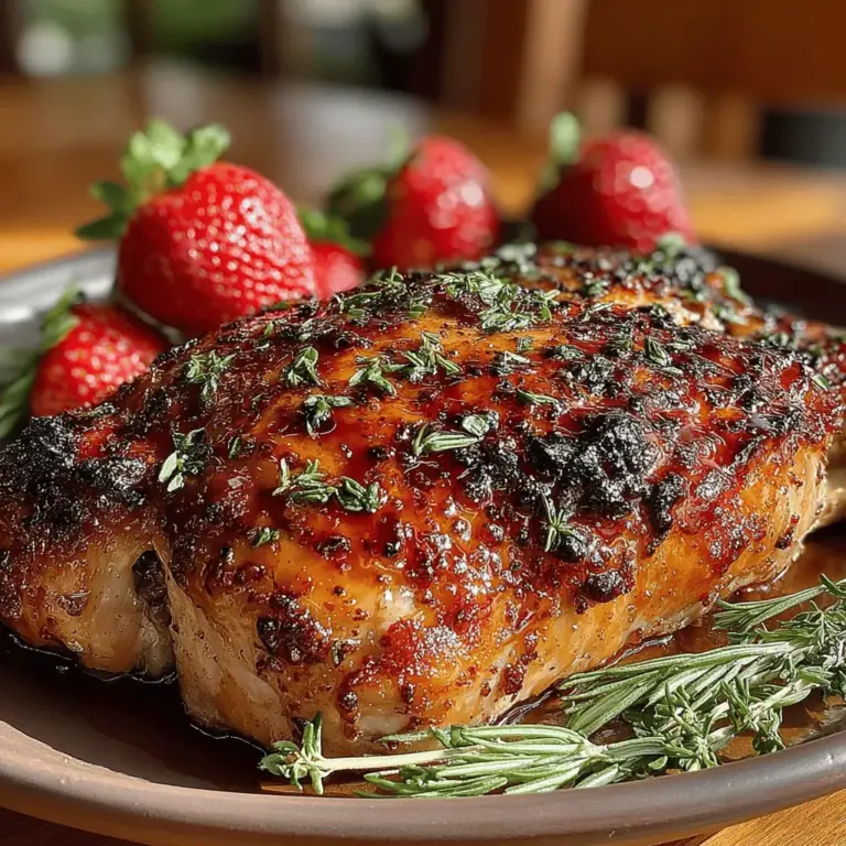 Der süß und herzhaft glasierte Truthahn mit Erdbeeren ist nicht nur ein Festessen für besondere Anlässe, sondern auch ein kulinarisches Erlebnis, das die Sinne verzaubert. Dieses Rezept hat in den letzten Jahren zunehmend an Beliebtheit gewonnen und bringt eine erfrischende Wendung in die traditionelle Truthahn-Zubereitung, die oft mit klassischen Gewürzen und Beilagen verbunden wird. Die Kombination aus saftigen Erdbeeren und einer zugleich würzigen und süßen Glasur sorgt dafür, dass der Truthahn nicht nur köstlich schmeckt, sondern auch ein echter Hingucker auf dem Tisch ist.