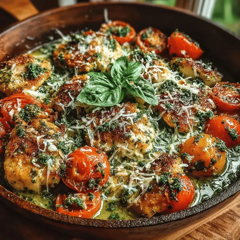 Das Frisches & Zesty Pesto-Hähnchen mit Tomatenpfanne ist ein Gericht, das nicht nur schnell zubereitet ist, sondern auch voller Aromen und frischer Zutaten steckt. Dieses Rezept kombiniert saftige Hähnchenbrust mit dem intensiven Geschmack von frischem Basilikum-Pesto und süßen Kirschtomaten. In der modernen Küche erfreut sich Pesto zunehmend großer Beliebtheit, nicht nur als Pasta-Sauce, sondern auch als vielseitige Zutat in verschiedenen Gerichten. Ursprünglich aus der italienischen Region Ligurien stammend, hat Pesto sich weltweit verbreitet und wird in vielen Variationen angeboten.