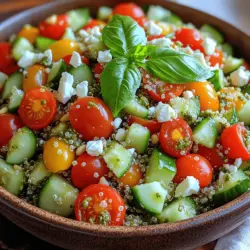 Der Helle Basilikum-Pesto-Quinoa-Salat ist ein wunderbares Gericht, das nicht nur als erfrischende Mahlzeit an warmen Tagen dient, sondern auch als nahrhafte Beilage zu zahlreichen Gerichten passt. Dieses Rezept vereint die nussigen Aromen von Quinoa mit dem kräftigen Geschmack eines frisch zubereiteten Basilikumpestos, ergänzt durch knackiges Gemüse und optionalem Feta-Käse. Die Kombination aus frischen Zutaten und gesunden Nährstoffen macht diesen Salat zu einer ausgezeichneten Wahl für alle, die auf eine ausgewogene Ernährung achten.