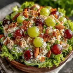 Der knusprige und bunte Hühnersalat mit Trauben und Mandeln ist nicht nur ein Fest für die Augen, sondern auch ein wahres Geschmackserlebnis. Dieser Salat vereint die zarten Aromen von frisch zubereitetem Hühnchen mit der Süße saftiger Trauben und dem knackigen Biss von gerösteten Mandeln. Ein perfektes Gericht, das sich sowohl als leichtes Mittagessen als auch als gesunde Beilage bei einem BBQ eignet.