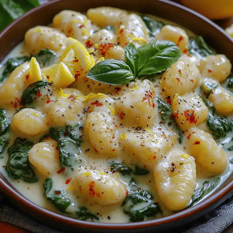 Gnocchi sind ein klassisches italienisches Gericht, das sich durch seine weiche, zarte Textur auszeichnet und sich perfekt für eine Vielzahl von Saucen eignet. In diesem Rezept kombinieren wir die köstlichen Kartoffelgnocchi mit frischem Spinat und einer zarten, cremigen Zitronensauce, die dem Gericht eine erfrischende Note verleiht. Die Kombination aus der Frische der Zitrone und der Cremigkeit der Sauce sorgt für ein harmonisches Geschmackserlebnis, das sowohl Anfänger als auch erfahrene Köche begeistern wird.