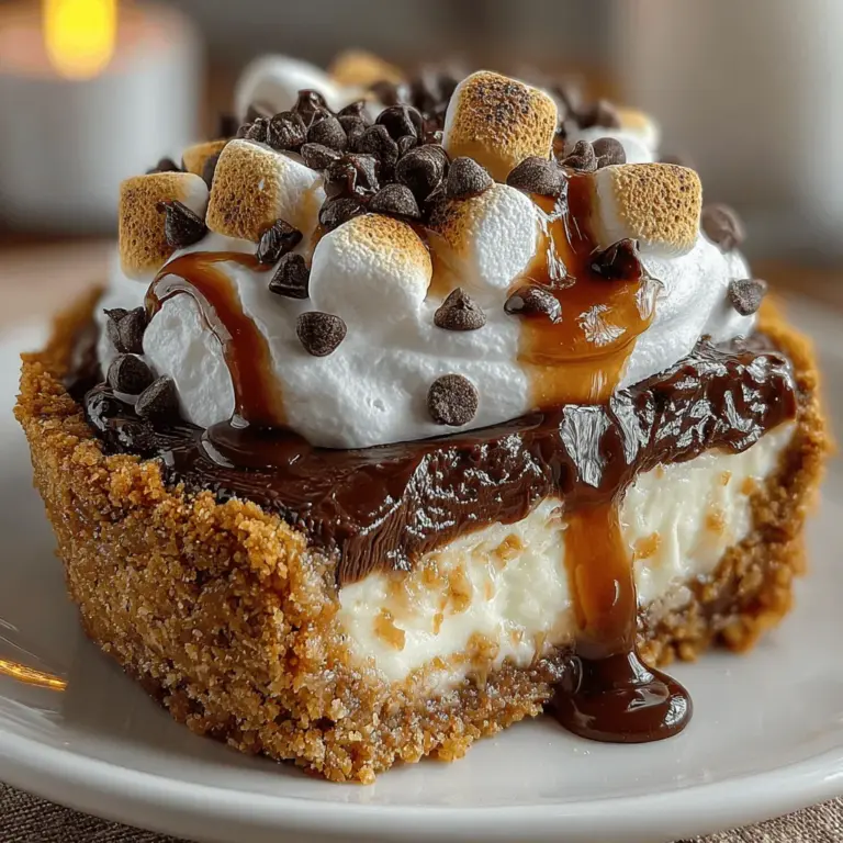 Die Campfire-Träume No-Bake S’mores-Torte ist eine köstliche und unkomplizierte Nachspeise, die den Geschmack von Lagerfeuer-S’mores in eine cremige Torte verwandelt. Inspiriert von den klassischen S’mores, die traditionell aus gerösteten Marshmallows, Schokolade und Graham-Crackern bestehen, bietet dieses Rezept eine einfache Möglichkeit, diesen beliebten Snack in einer eleganten Dessertform zu genießen, ohne den Ofen einschalten zu müssen.