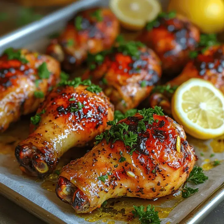 Willkommen zu einem Rezept, das nicht nur den Gaumen verwöhnt, sondern auch die Küche mit herrlichen Aromen erfüllt: Zesty Lemon Herb Roasted Chicken Drumsticks. Dieses Gericht ist eine wahre Geschmacksexplosion, die durch die frische Zitrone und die aromatischen Kräuter besticht. Egal, ob Sie ein erfahrener Koch sind oder gerade erst anfangen, in der Küche aktiv zu werden, diese knusprigen Hähnchenschlegel sind sowohl einfach zuzubereiten als auch unglaublich lecker.