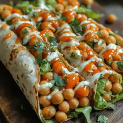 Die Knusprigen Buffalo-Kichererbsen-Wraps sind nicht nur ein wahrer Gaumenschmaus, sondern auch eine gesunde und sättigende Option für alle, die auf der Suche nach einer schmackhaften und nahrhaften Mahlzeit sind. Dieses Rezept verbindet die würzigen Aromen von Buffalo-Sauce mit der herzhaften Textur von Kichererbsen und einem bunten Mix aus frischem Gemüse. Ideal für ein schnelles Mittagessen, ein leichtes Abendessen oder sogar als Snack für Partys, diese Wraps sind vielseitig und erfreuen sich großer Beliebtheit bei Veganern, Vegetariern und allen, die eine gesunde Ernährung schätzen.