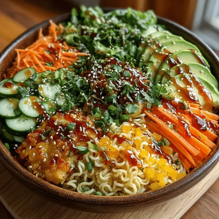 Der Gekühlte Regenbogen Ramen-Salat ist ein farbenfrohes und gesundes Gericht, das perfekt für den Sommer ist. Mit seinen leuchtenden Farben und knackigen Texturen ist dieser Salat nicht nur ein Fest für die Augen, sondern auch für den Gaumen. Im Gegensatz zu traditionellen Ramen-Gerichten, die oft warm serviert werden, bietet dieser Salat eine erfrischende Alternative, die ideal für heiße Tage oder als leichter Snack ist.