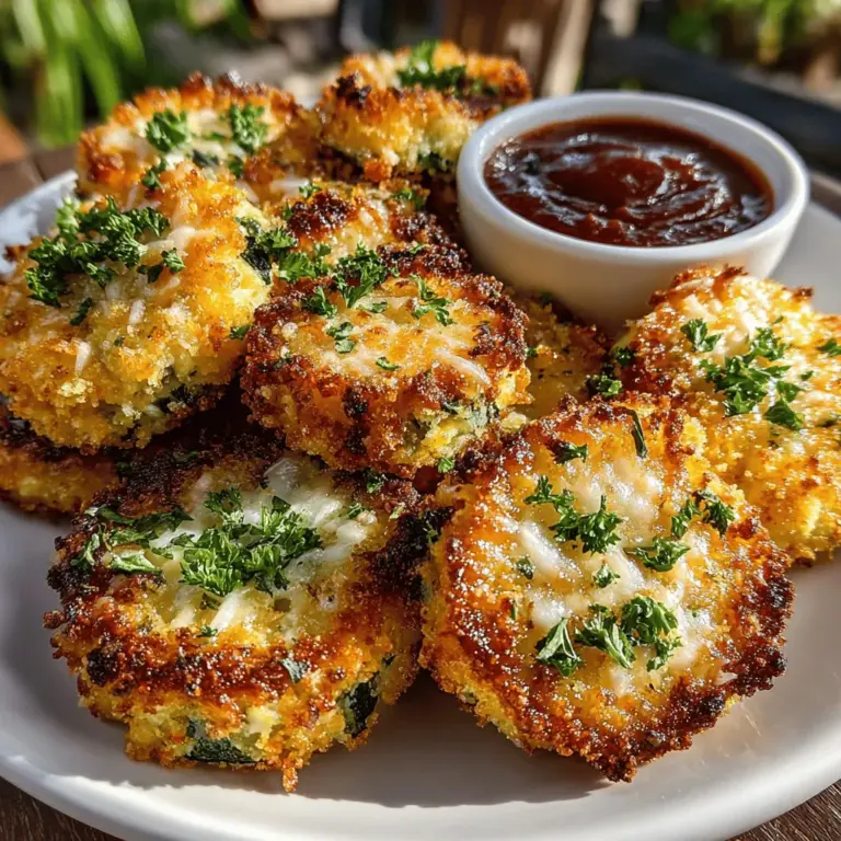 Wenn Sie auf der Suche nach einem köstlichen Snack oder einer originellen Vorspeise sind, dann sind die Crispy Zucchini Parm Bites genau das Richtige für Sie! Diese kleinen, knusprigen Häppchen kombinieren den milden Geschmack von Zucchini mit dem herzhaften Aroma von Parmesan und Gewürzen. Ideal für gesellige Abende, als Beilage zu einem Hauptgericht oder einfach nur für den kleinen Hunger zwischendurch, sind sie sowohl einfach zuzubereiten als auch absolut unwiderstehlich!