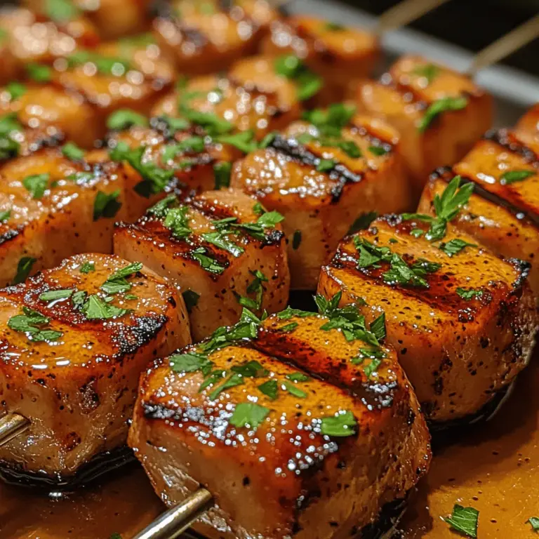 Willkommen in der Welt der zarten Ahorn-Dijon-Pork Bites – einem Gericht, das nicht nur Gaumenfreuden bereitet, sondern auch die Herzen von Fleischliebhabern höher schlagen lässt. Diese kleinen Schweinefilet-Spieße sind eine harmonische Kombination aus süßen und herzhaften Aromen, die perfektioniert werden durch die Verbindung von Dijon-Senf und echtem Ahornsirup. Ob als Vorspeise bei einem festlichen Dinner oder als Hauptgericht für ein entspanntes Familienessen, diese Schweinefleisch-Bites werden garantiert zum Star Ihres Buffets.