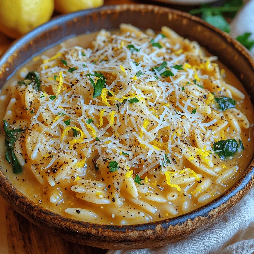 Zitronen-Knoblauch-Orzo-Delight ist ein einfaches, aber äußerst schmackhaftes Gericht, das in kürzester Zeit zubereitet werden kann. Diese Kombination aus zarten Orzo-Nudeln, frischem Spinat, aromatischem Knoblauch und dem spritzigen Geschmack von Zitrone wird schnell zu einem Favoriten in Ihrer Küche. Die Beliebtheit dieses Rezepts liegt nicht nur in seiner köstlichen Geschmackskombination, sondern auch in der Vielseitigkeit – es eignet sich perfekt als Hauptgericht oder als Beilage zu verschiedenen Fleischgerichten.