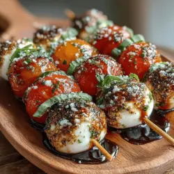 Die Caprese-Spieße sind inspiriert von einem klassischen italienischen Salat, der aus frischen Tomaten, Mozzarella und Basilikum besteht. Dieses einfache, aber schmackhafte Gericht stammt ursprünglich von der Insel Capri und ist eine Hommage an die frischen Aromen und die mediterrane Lebensart. Die Kombination aus saftigen Kirschtomaten, cremigem Mozzarella und aromatischen Basilikumblättern sorgt für ein harmonisches Geschmackserlebnis, das sowohl erfrischend als auch sättigend ist.