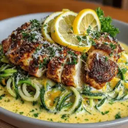 Willkommen in der Welt der köstlichen und gesunden Küche! Heute präsentieren wir Ihnen ein Rezept für Würzige Cremige Zitronen-Knoblauch-Hühnchen mit Zoodles, das nicht nur schnell zubereitet ist, sondern auch mit frischen Aromen und einer cremigen Sauce begeistert. Dieses Gericht ist nicht nur perfekt für ein schnelles Abendessen unter der Woche, sondern bietet auch eine tolle Möglichkeit, die Vorteile von Zucchini-Nudeln zu genießen. Die Kombination aus zartem Hühnchen, aromatischem Knoblauch und dem spritzigen Geschmack von Zitrone macht dieses Gericht zu einem echten Highlight, das sowohl den Gaumen erfreut als auch die Augen anspricht. Lassen Sie uns gemeinsam in diese schmackhafte kulinarische Reise eintauchen!