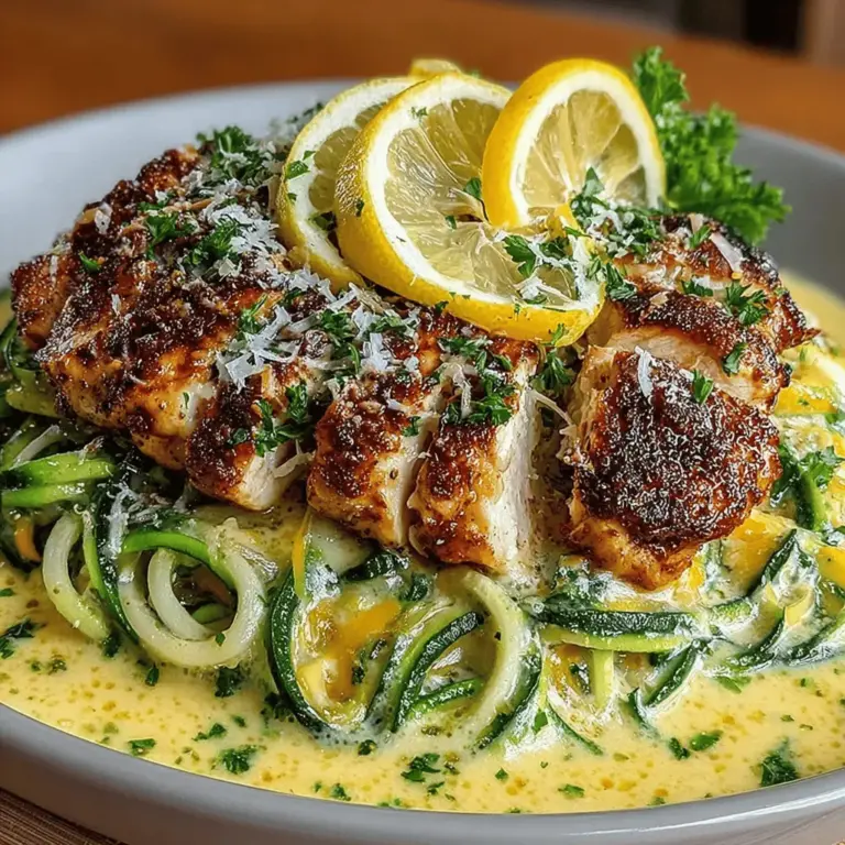 Willkommen in der Welt der köstlichen und gesunden Küche! Heute präsentieren wir Ihnen ein Rezept für Würzige Cremige Zitronen-Knoblauch-Hühnchen mit Zoodles, das nicht nur schnell zubereitet ist, sondern auch mit frischen Aromen und einer cremigen Sauce begeistert. Dieses Gericht ist nicht nur perfekt für ein schnelles Abendessen unter der Woche, sondern bietet auch eine tolle Möglichkeit, die Vorteile von Zucchini-Nudeln zu genießen. Die Kombination aus zartem Hühnchen, aromatischem Knoblauch und dem spritzigen Geschmack von Zitrone macht dieses Gericht zu einem echten Highlight, das sowohl den Gaumen erfreut als auch die Augen anspricht. Lassen Sie uns gemeinsam in diese schmackhafte kulinarische Reise eintauchen!