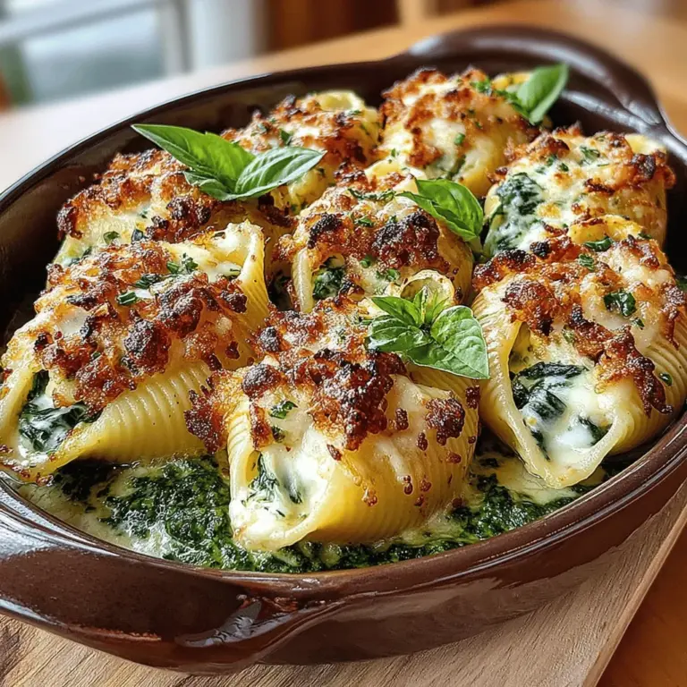 Die Zitronen-Ricotta-Gefüllten Muscheln mit Pesto sind ein wahrer Genuss für die Sinne und fangen die Essenz der italienischen Küche perfekt ein. Dieses Gericht kombiniert zarte, große Pasta-Muscheln, die mit einer cremigen Ricotta-Füllung und frisch gehacktem Spinat gefüllt sind und von einer aromatischen Pesto-Sauce umhüllt werden. Die Zugabe von Zitronenschale und -saft verleiht dem Gericht eine erfrischende Note, die es ideal für jede Gelegenheit macht – sei es ein Familienessen, ein festliches Dinner oder einfach ein gemütlicher Abend zu Hause.