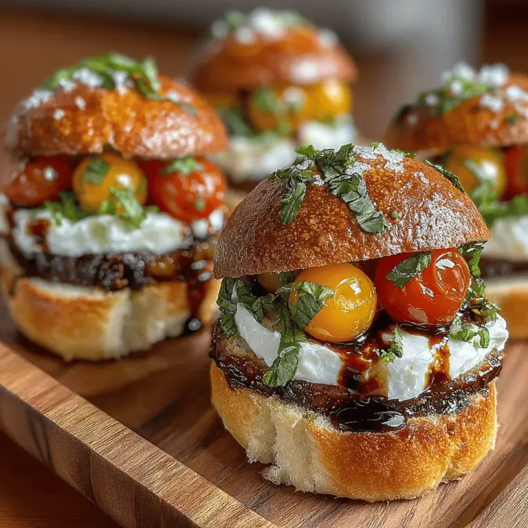 Die Mini Caprese Auberginen-Slider sind das perfekte Gericht für alle, die sich nach einem gesunden, schmackhaften Snack oder einer leichten Mahlzeit sehnen. Diese kleinen Köstlichkeiten vereinen die Aromen einer klassischen Caprese-Salat-Kombination mit der herzhaften Textur von Auberginen, wodurch sie sowohl optisch als auch geschmacklich ein echter Hingucker sind. Sie erfreuen sich wachsender Beliebtheit, insbesondere unter Gesundheitsbewussten und Feinschmeckern, die ihren Gaumen mit kreativen, pflanzlichen Alternativen verwöhnen möchten. Die Kombination aus zarten Auberginenscheiben, frischem Mozzarella, saftigen Kirschtomaten und aromatischen Basilikumblättern macht diese Slider zu einem unverzichtbaren Teil jeder Grillparty, Feier oder einfach nur als leichtes Mittagessen.