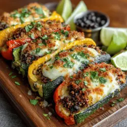 Zucchini und Paprika sind nicht nur köstlich, sondern auch äußerst vielseitig in der Küche. Das Rezept für Zesty Stuffed Zucchini und Paprika vereint diese beiden Gemüsesorten in einem herzhaften und nahrhaften Gericht, das sowohl als Hauptgericht als auch als Beilage serviert werden kann. Dieses Gericht ist besonders beliebt bei gesundheitsbewussten Essern, die Wert auf eine pflanzliche Ernährung legen, ohne dabei auf Geschmack zu verzichten. Mit einer Füllung aus Quinoa, schwarzen Bohnen und frischem Gemüse bietet dieses Rezept nicht nur eine Explosion an Aromen, sondern auch viele gesundheitliche Vorteile.