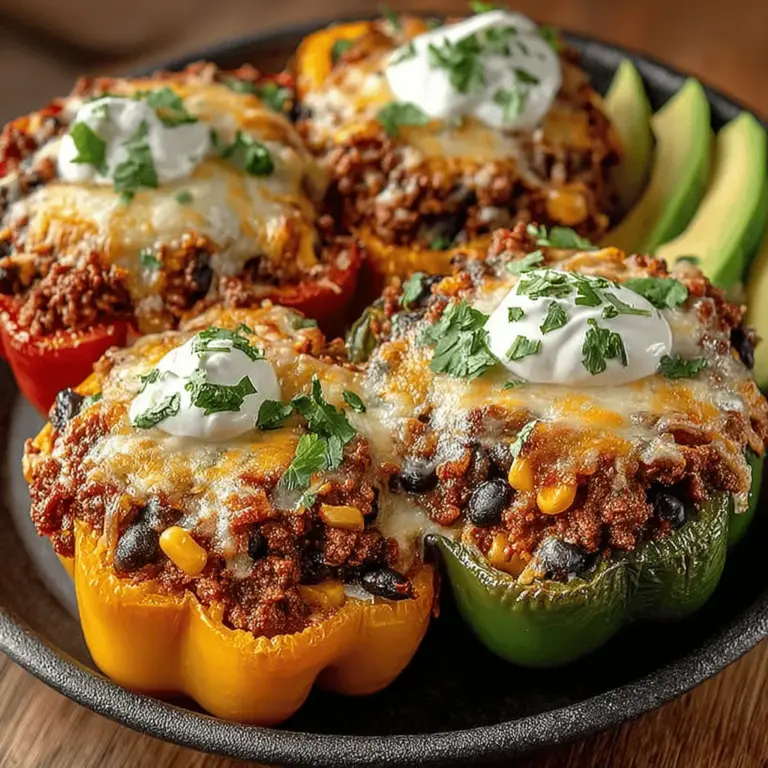Taco-gefüllte Paprika sind eine köstliche und kreative Variante des klassischen Tacos. Dieses Gericht kombiniert die Frische und den Geschmack von gefüllten Paprikaschoten mit den herzhaften Aromen eines traditionellen Taco-Gerichts. Es ist nicht nur eine Augenweide auf dem Tisch, sondern bietet auch eine ausgewogene Mahlzeit, die sowohl nahrhaft als auch sättigend ist. Die bunten Paprika, die mit einer würzigen Mischung aus Hackfleisch, Bohnen, Reis und Gemüse gefüllt sind, machen dieses Rezept zu einer perfekten Wahl für Familienessen oder gesellige Zusammenkünfte.