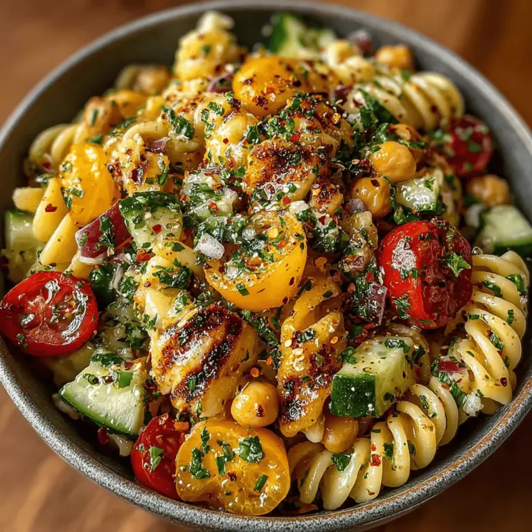 Der Zesty Lemon Garlic Kichererbsen Pasta Salat ist nicht nur ein einfaches Gericht, sondern eine wahre Geschmacksexplosion, die frische Aromen und gesunde Zutaten vereint. Ideal für warme Sommertage oder als leichtes Mittagessen, bringt dieser Salat die perfekte Kombination aus Nährstoffen und Genuss auf den Tisch. Kichererbsen, Pasta, frisches Gemüse und ein spritziges Zitronen-Knoblauch-Dressing sorgen für ein harmonisches Geschmackserlebnis, das jedem Gourmet das Wasser im Mund zusammenlaufen lässt.
