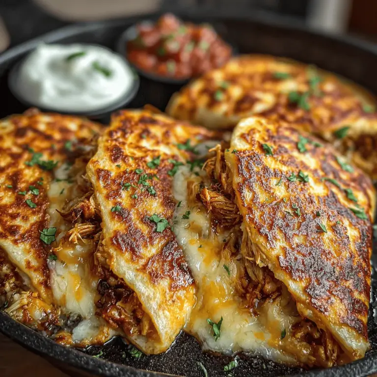 Die Käse-Hatch-Chili-Hühnchen-Quesadillas sind nicht nur ein Fest für den Gaumen, sondern auch ein Paradebeispiel für ein gesundes und schnelles Gericht, das sich perfekt für jede Gelegenheit eignet. Ob als leichtes Mittagessen, Snack für den Fernsehabend oder als Teil eines festlichen Buffets – diese Quesadillas sind vielseitig und einfach zuzubereiten. Die Kombination aus zartem Hühnchen, würzigen Hatch-Grünchilis und geschmolzenem Käse sorgt für ein Geschmackserlebnis, das sowohl Kinder als auch Erwachsene begeistert.