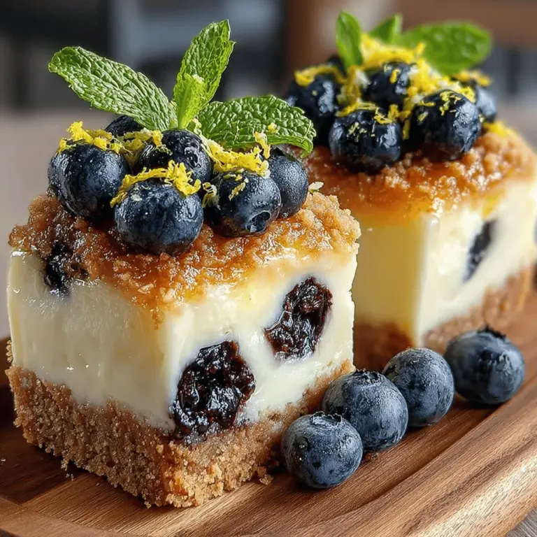 Zesty Blueberry Dreams sind nicht nur ein Fest für die Augen, sondern auch ein wahres Geschmackserlebnis. Dieses Dessert kombiniert die fruchtige Süße von frischen Blaubeeren mit der spritzigen Frische von Zitronen und der cremigen Textur von griechischem Joghurt. Ideal für warme Sommertage oder als erfrischender Abschluss eines festlichen Abendessens, sind diese Riegel einfach zuzubereiten und garantieren Begeisterung bei Familie und Freunden.