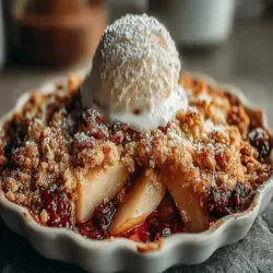 Der Birnen-Cranberry-Crumble ist ein wahrer Genuss für die Sinne und ein perfektes Dessert für die kühleren Monate. Karamellisierte Birnen und spritzige Cranberries vereinen sich unter einer knusprigen Streuselkruste, die jeder Gabel ein wenig Crunch verleiht. Dieses Rezept ist nicht nur einfach zuzubereiten, sondern auch unglaublich vielseitig – ideal für festliche Anlässe, gemütliche Familienessen oder einfach als süße Belohnung nach einem langen Tag. Seine Beliebtheit verdankt der Crumble der Kombination aus fruchtiger Süße und der warmen, herzhaften Textur des Toppings, das Erinnerungen an Omas Küche weckt.