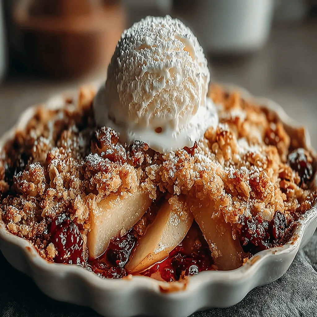 Der Birnen-Cranberry-Crumble ist ein wahrer Genuss für die Sinne und ein perfektes Dessert für die kühleren Monate. Karamellisierte Birnen und spritzige Cranberries vereinen sich unter einer knusprigen Streuselkruste, die jeder Gabel ein wenig Crunch verleiht. Dieses Rezept ist nicht nur einfach zuzubereiten, sondern auch unglaublich vielseitig – ideal für festliche Anlässe, gemütliche Familienessen oder einfach als süße Belohnung nach einem langen Tag. Seine Beliebtheit verdankt der Crumble der Kombination aus fruchtiger Süße und der warmen, herzhaften Textur des Toppings, das Erinnerungen an Omas Küche weckt.